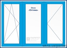 Трехстворчатое левое поворотно откидное – глухое – правое поворотное окно Оптима